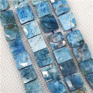 Natural Apatite Beads Blue Faceted Square, approx 10-11mm