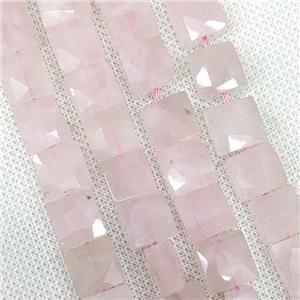 Natural Rose Quartz Beads Pink Faceted Square, approx 10-11mm