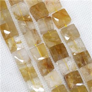 Natural Yellow Hematoid Quartz Beads Faceted Square, approx 10-11mm