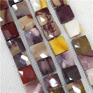 Natural Mookaite Beads Multicolor Faceted Square, approx 10-11mm