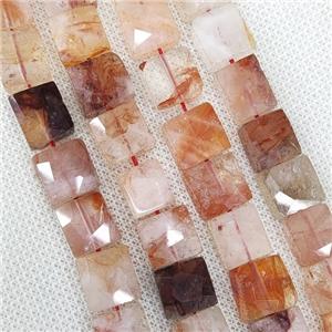 Natural Red Hematoid Quartz Beads Faceted Square, approx 10-11mm