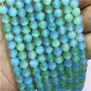 Natural Selenite Beads Dye Green Blue Smooth Round, approx 8mm dia