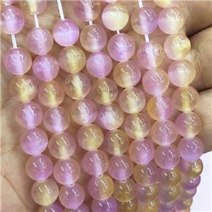 Natural Selenite Beads Dye Yellow Pink Smooth Round, approx 10mm dia