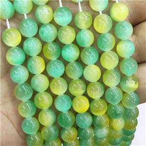 Natural Selenite Beads Dye Green Yellow Smooth Round, approx 8mm dia