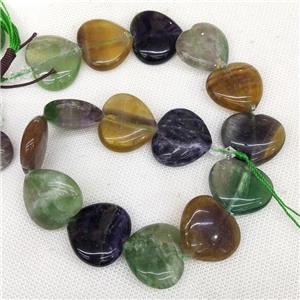 Natural Fluorite Heart Beads Multicolor, approx 25-28mm