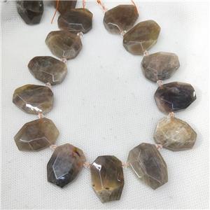 Natural Gray Moonstone Slice Beads Topdrilled Faceted, approx 20-35mm
