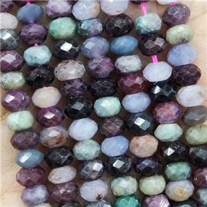 Natural Ruby And Sapphire Beads Multicolor Faceted Rondelle, approx 5.6-6mm
