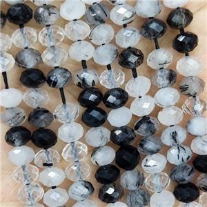 Natural Black Rutilated Quartz Beads Faceted Rondelle, approx 4.7-5.5mm