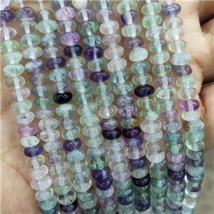 Natural Fluorite Beads Multicolor Smooth Rondelle, approx 6mm