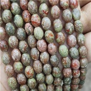 Natural Unakite Rice Beads Green Red Barrel, approx 6-8mm