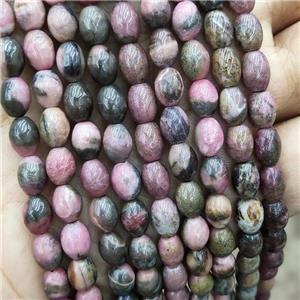 Natural Chinese Rhodonite Rice Beads Pink Barrel, approx 6-8mm