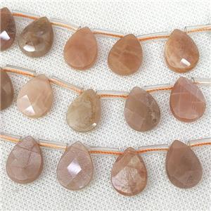 Natural Pink Moonstone Beads Faceted Teardrop Topdrilled, approx 13-18mm
