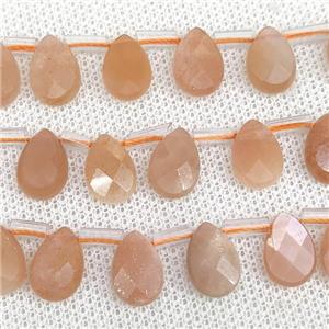 Natural Peach Moonstone Beads Faceted Teardrop Topdrilled, approx 8-12mm