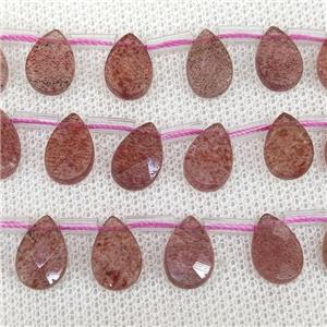 Natural Pink Strawberry Quartz Beads Faceted Teardrop Topdrilled, approx 8-12mm