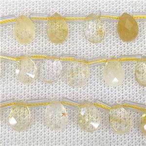 Natural Citrine Beads Yellow Faceted Teardrop Topdrilled, approx 8-12mm
