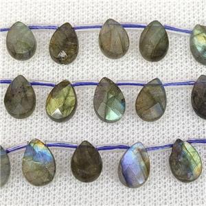 Natural Labradorite Beads A-Grade Faceted Teardrop Topdrilled, approx 8-12mm