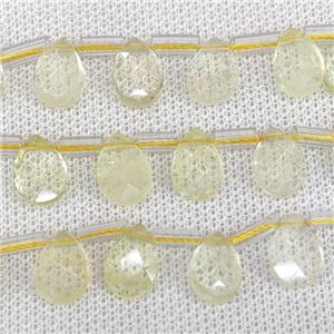 Natural Lemon Quartz Beads Faceted Teardrop Topdrilled, approx 8-12mm