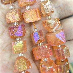 Natural Crystal Quartz Nugget Beads Freeform Orange Electroplated, approx 10-12mm, 20cm length