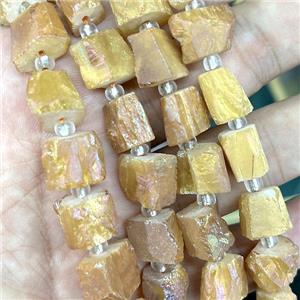 Natural Crystal Quartz Nugget Beads Freeform Golden Electroplated, approx 10-12mm, 20cm length