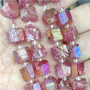Natural Crystal Quartz Nugget Beads Freeform Red Electroplated, approx 10-12mm, 20cm length