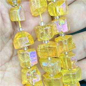 Natural Crystal Quartz Nugget Beads Freeform Yellow AB-Color Electroplated, approx 10-12mm, 20cm length