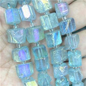 Natural Crystal Quartz Nugget Beads Freeform Teal AB-Color Electroplated, approx 10-12mm, 20cm length