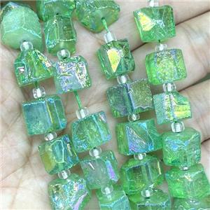 Natural Crystal Quartz Nugget Beads Freeform Green AB-Color Electroplated, approx 10-12mm, 20cm length