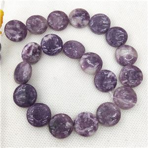 Natural Lepidolite Circle Beads Purple, approx 20mm