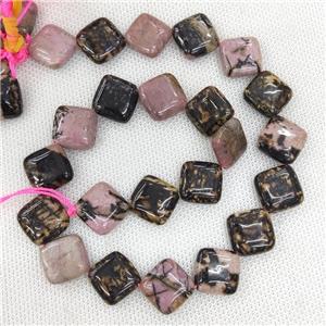 Natural Chinese Rhodonite Beads Pink Square Corner-Drilled, approx 15mm