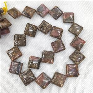 Natural Rhodonite Beads Pink B-Grade Square Corner-Drilled, approx 15mm