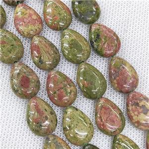 Natural Unakite Teardrop Beads Red Green, approx 13-18mm, 22pcs per st