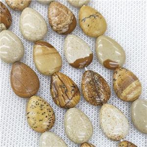Natural Picture Jasper Teardrop Beads, approx 13-18mm, 22pcs per st