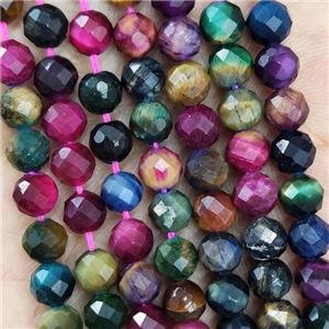 Natural Tiger Eye Stone Beads Multicolor Dye Faceted Round, approx 5.6-6mm