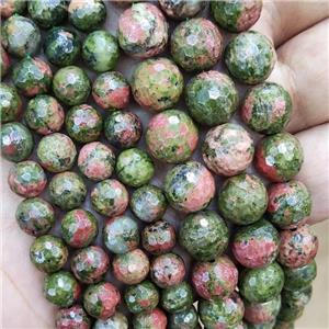 Natural Unakite Beads Green Red Faceted Round, approx 8mm dia