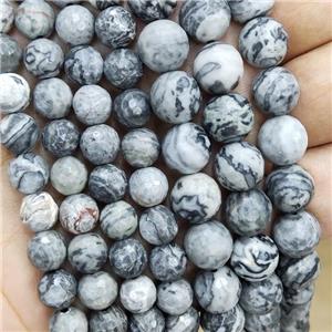 Natural Gray Map Jasper Beads Faceted Round, approx 8mm dia