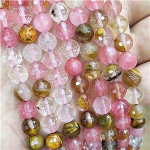 Synthetic Quartz Beads Pink TigerSkin Faceted Round, approx 6mm dia