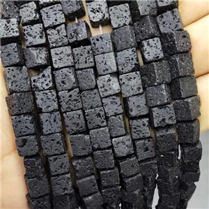 Black Lave Stone Cube Beads, approx 6x6mm