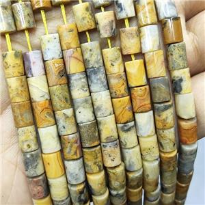 Natural Yellow Crazy Lace Agate Tube Beads, approx 6-8mm