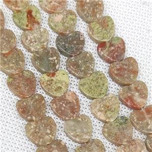 Natural Unakite Heart Beads, approx 10mm