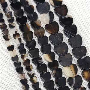 Natural Black Agate Heart Beads, approx 6mm