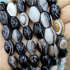 Natural Stripe Agate Rice Beads Bands Black, approx 15x20mm