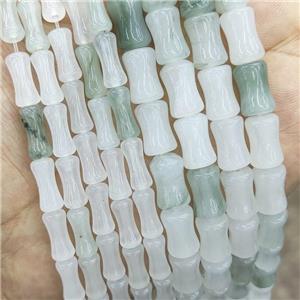 Natural Ice Jadeite Beads Bamboo White Green, approx 6x10mm