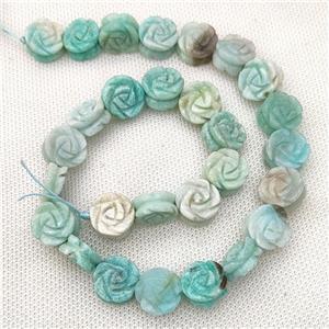Natural Teal Amazonite Flower Beads Carved, approx 14mm, 28pcs per st