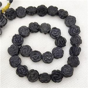 Natural Black Obsidian Flower Beads Carved, approx 14mm, 28pcs per st