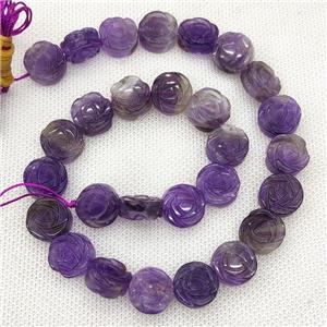 Natural Amethyst Flower Beads Purple Carved, approx 14mm, 28pcs per st
