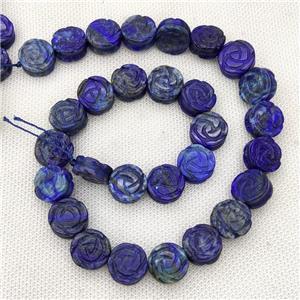 Natural Lapis Lazuli Flower Beads Blue Heat Carved, approx 14mm, 28pcs per st