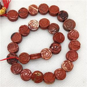 Natural Red Jasper Flower Beads Carved, approx 14mm, 28pcs per st
