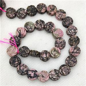 Natural Chinese Rhodonite Flower Beads Pink Carved, approx 14mm, 28pcs per st