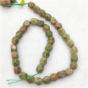 Natural Unakite Beads Freeform Faceted Green, approx 9-11mm
