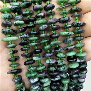 Natural Ruby Zoisite Spacer Beads Green Freeform Chips, approx 9-12mm